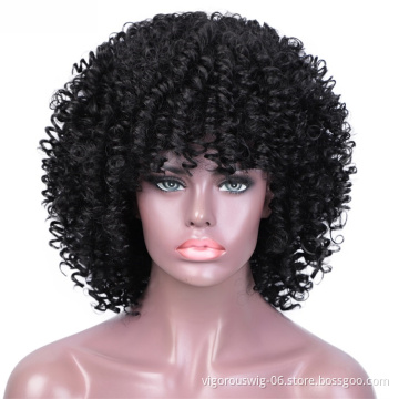 Vigorous Fashion Girl Afro Short Kinky Curly Wigs for Black Women Black Short Hair Wig Heat Resistant Fiber Wholesale Price